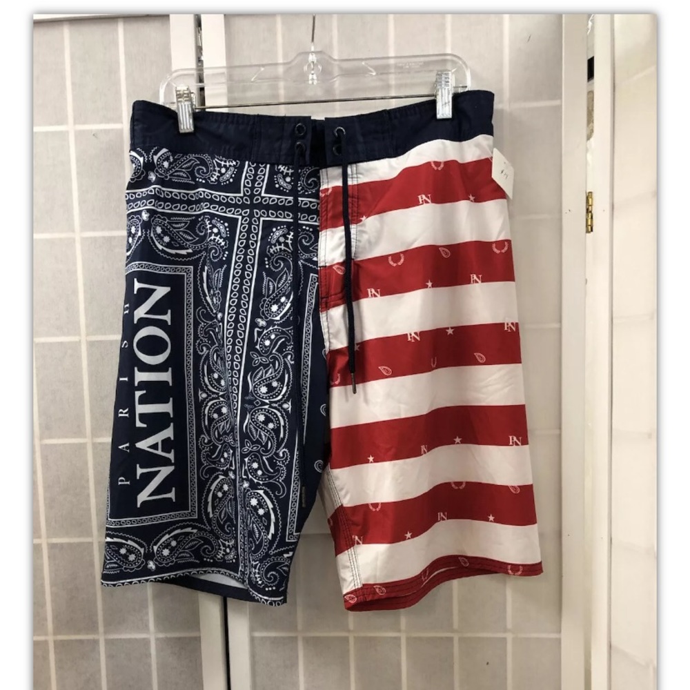 Parish, men, swim trunk, blue/red, laces, size L.: